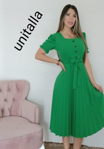 Vestido  largo color Verde keli talla Unitalla estilo Tableado