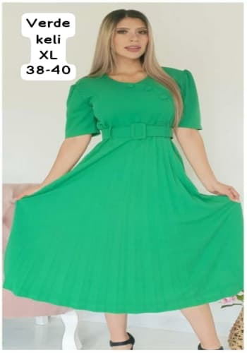 Vestido  largo color Verde keli talla Extragrande  estilo Tableado