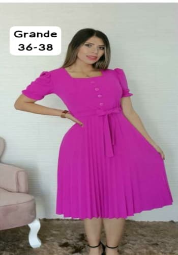 Vestido  largo color Fiusha  talla Grande  estilo Tableado