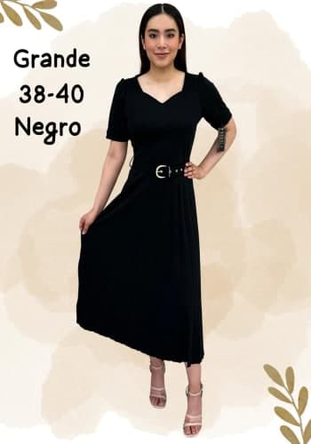 Vestido  largo color Negro talla Grande  estilo Tableado