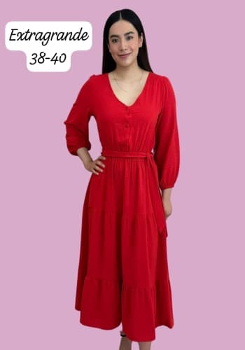 Vestido  largo color Rojo talla Extragrande  estilo Doble olan